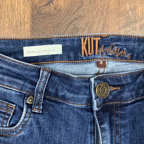 Kut from the Kloth Asher Ankle Straight Leg Frayed Hems Cuffed Jeans - Picture 2 of 6